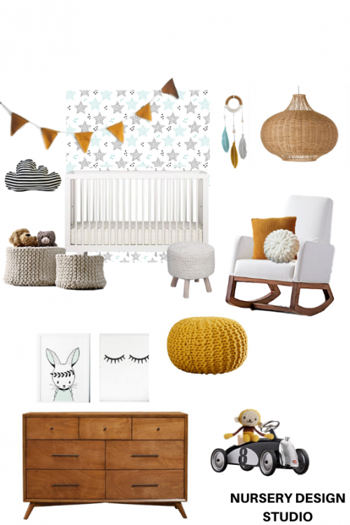 mustard and blue modern nursery