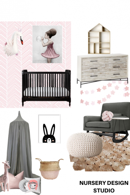 pink and black nursery